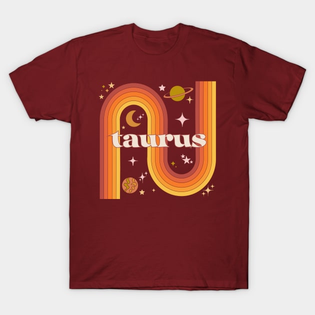 Taurus Zodiac Sign - 70s Taurus Horoscope Sign T-Shirt by Deardarling